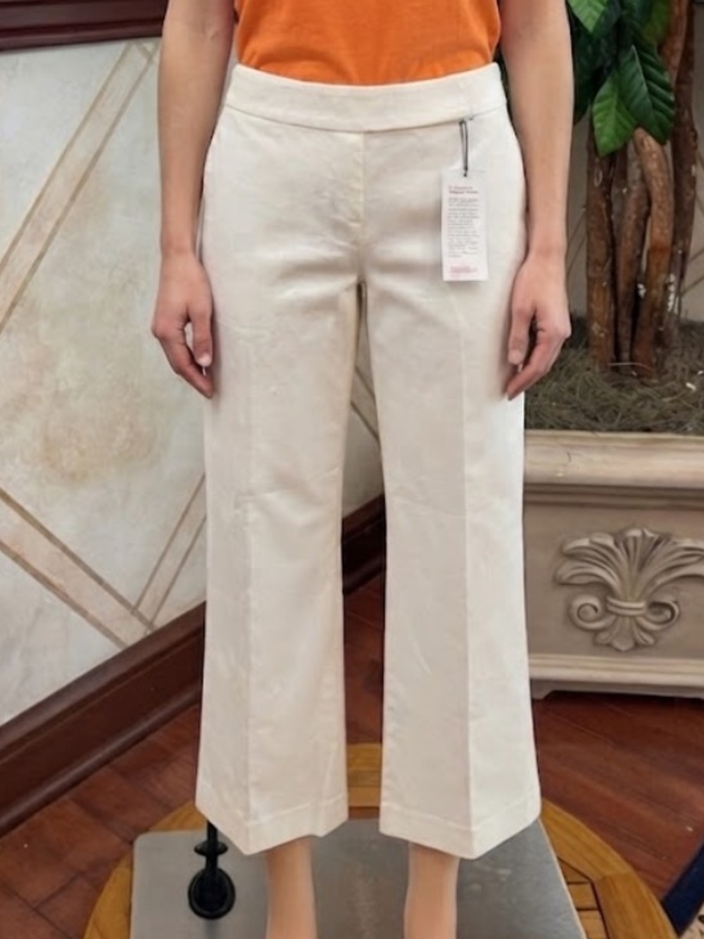 EXPRESS EDITOR CREAM STRETCH CANVAS CROP PANTS